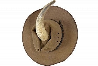 Bush Cocky II, 2015, felt hat and animal horn, photo Mick Richards 